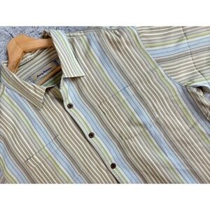 Tommy Bahama Men's XLarge Striped Silk Short Sleeve‎ Shirt 100% Silk